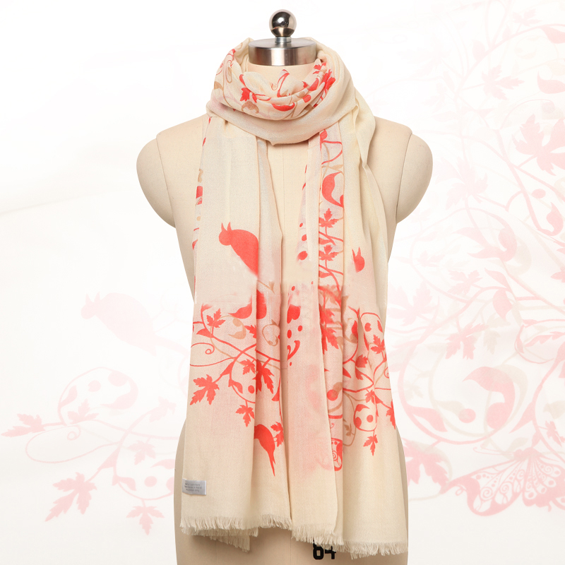 Pure Cashmere Scarves Orange Print Women Fashional Winter Scarf